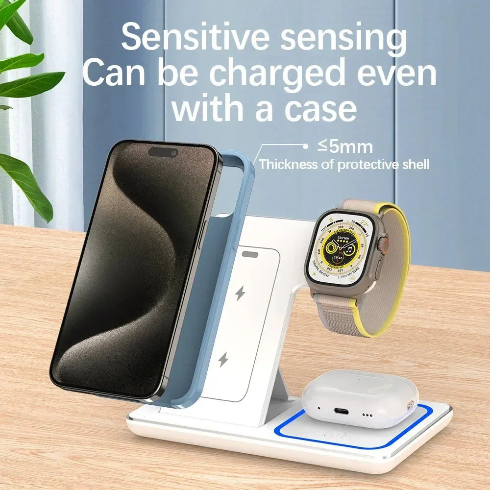 3-in-1 30W Foldable Magnetic Wireless Charging Station with LED – Fast Charger Stand for iPhone 16/15 Pro Max, Apple Watch & AirPods