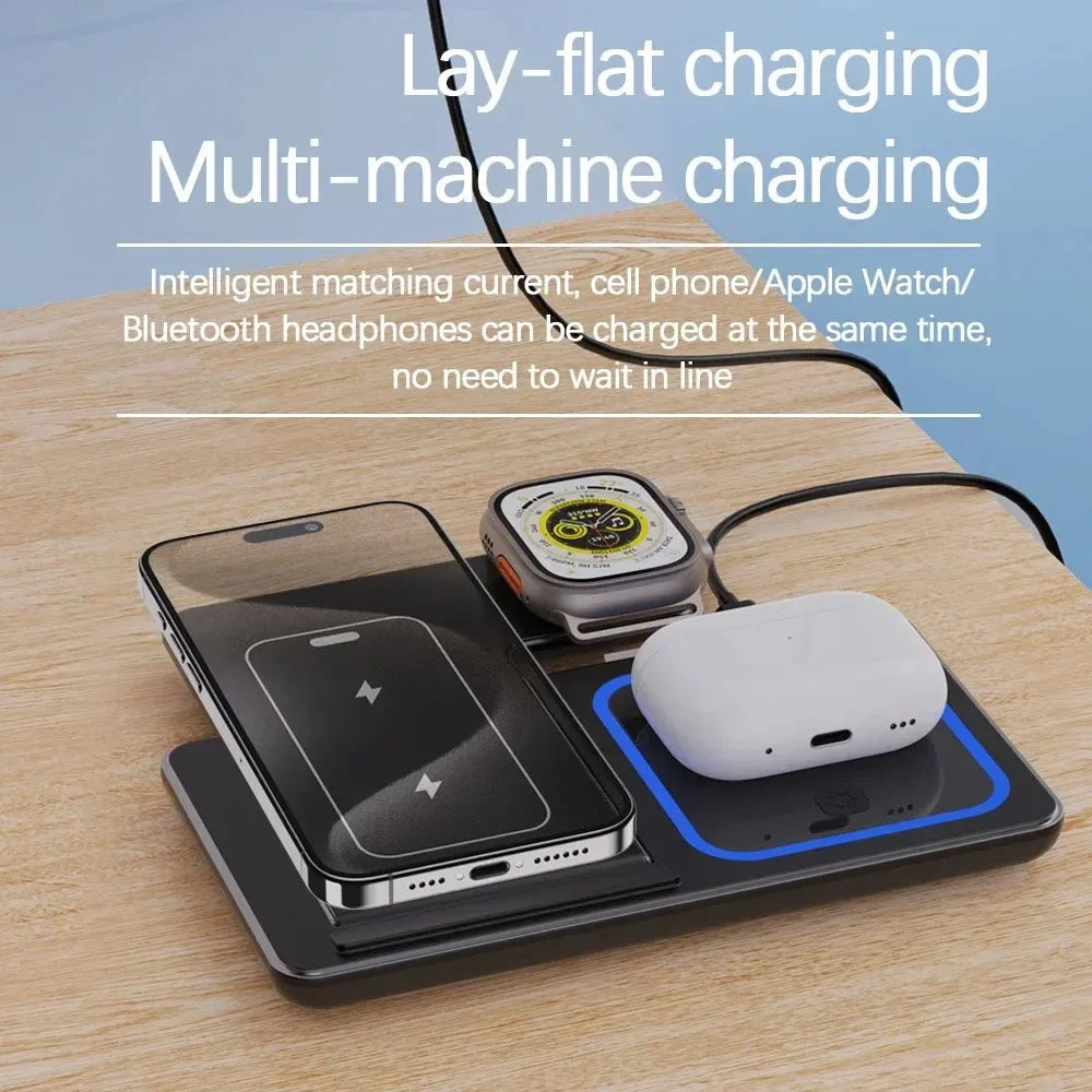 3-in-1 30W Foldable Magnetic Wireless Charging Station with LED – Fast Charger Stand for iPhone 16/15 Pro Max, Apple Watch & AirPods