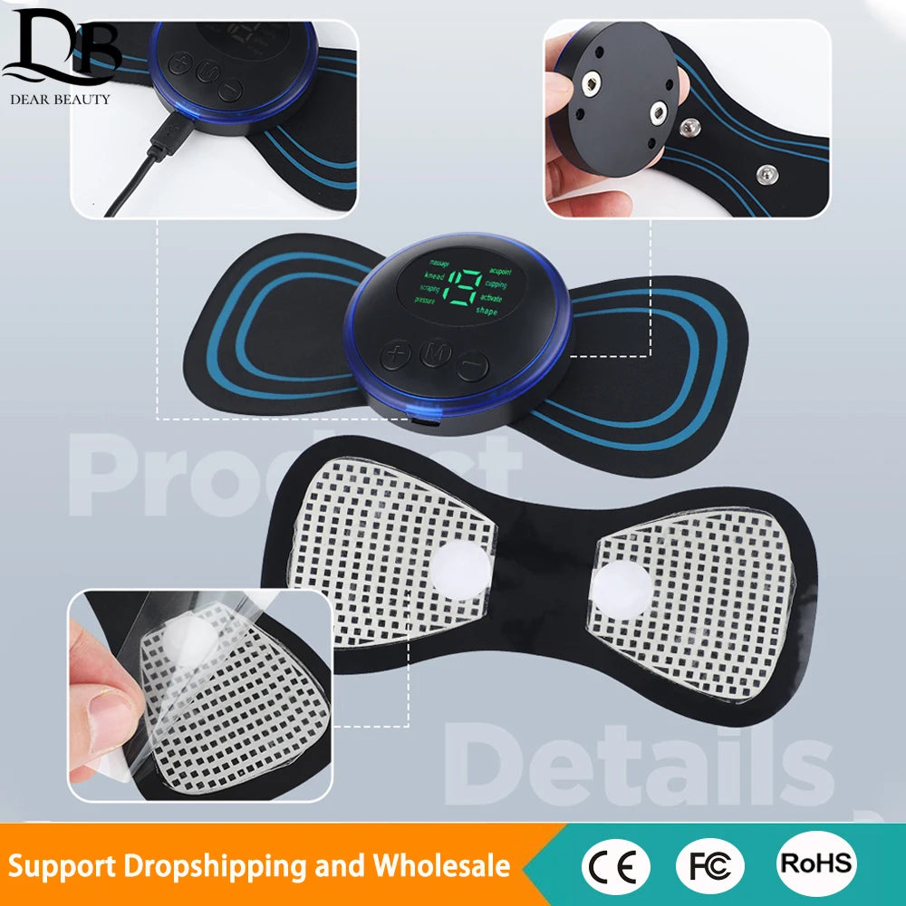 Electric Neck Massager EMS Muscle Massage Stimulator Low Frequency Instrument Back Cervical Calf Patches Pain Joints Mini Device