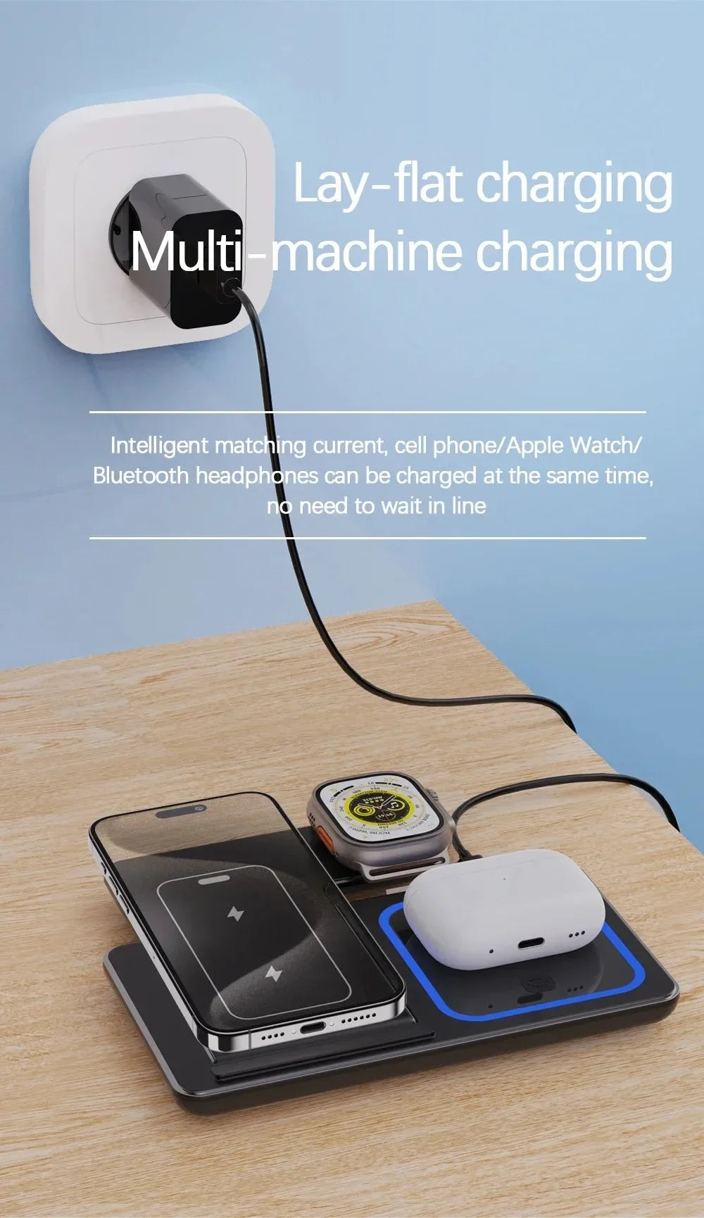 3-in-1 30W Foldable Magnetic Wireless Charging Station with LED – Fast Charger Stand for iPhone 16/15 Pro Max, Apple Watch & AirPods