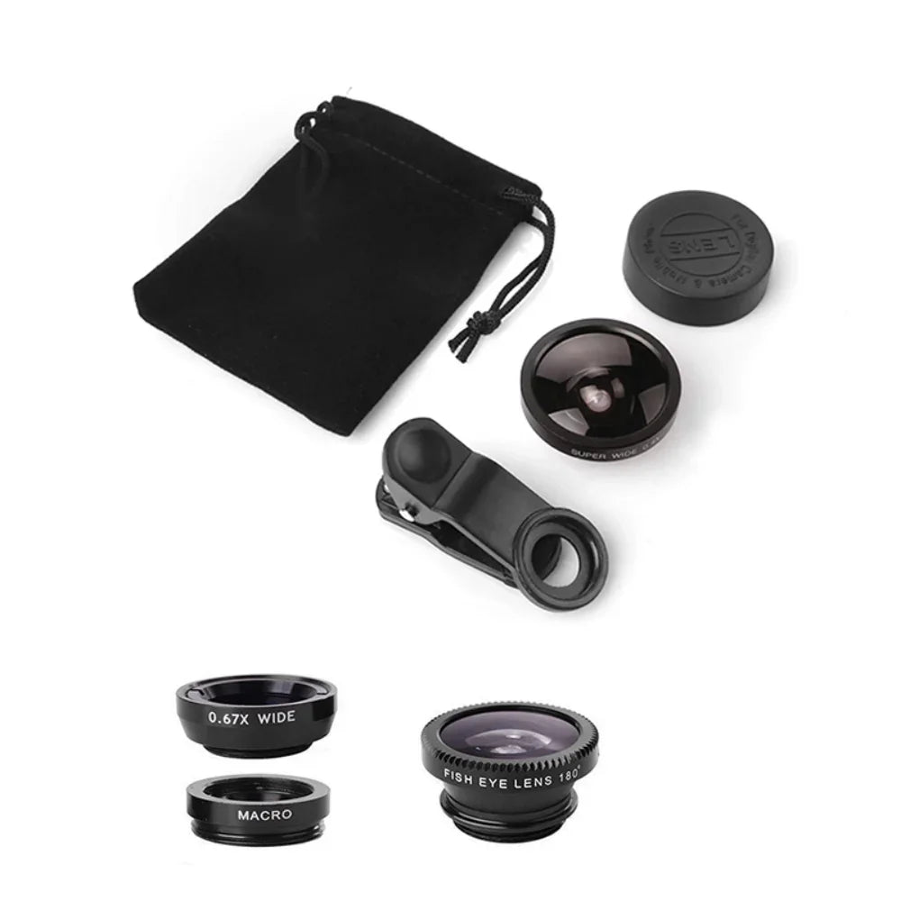 3In1 Mobile Phone Fish Eye Lens 0.67X Wide Angle Macro Lenses Camera Kits With Clip Universally Lens For iPhone 16 Xiaomi Huawei