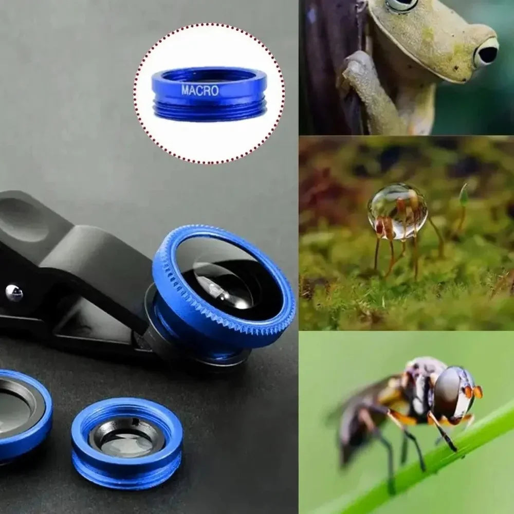 3In1 Mobile Phone Fish Eye Lens 0.67X Wide Angle Macro Lenses Camera Kits With Clip Universally Lens For iPhone 16 Xiaomi Huawei