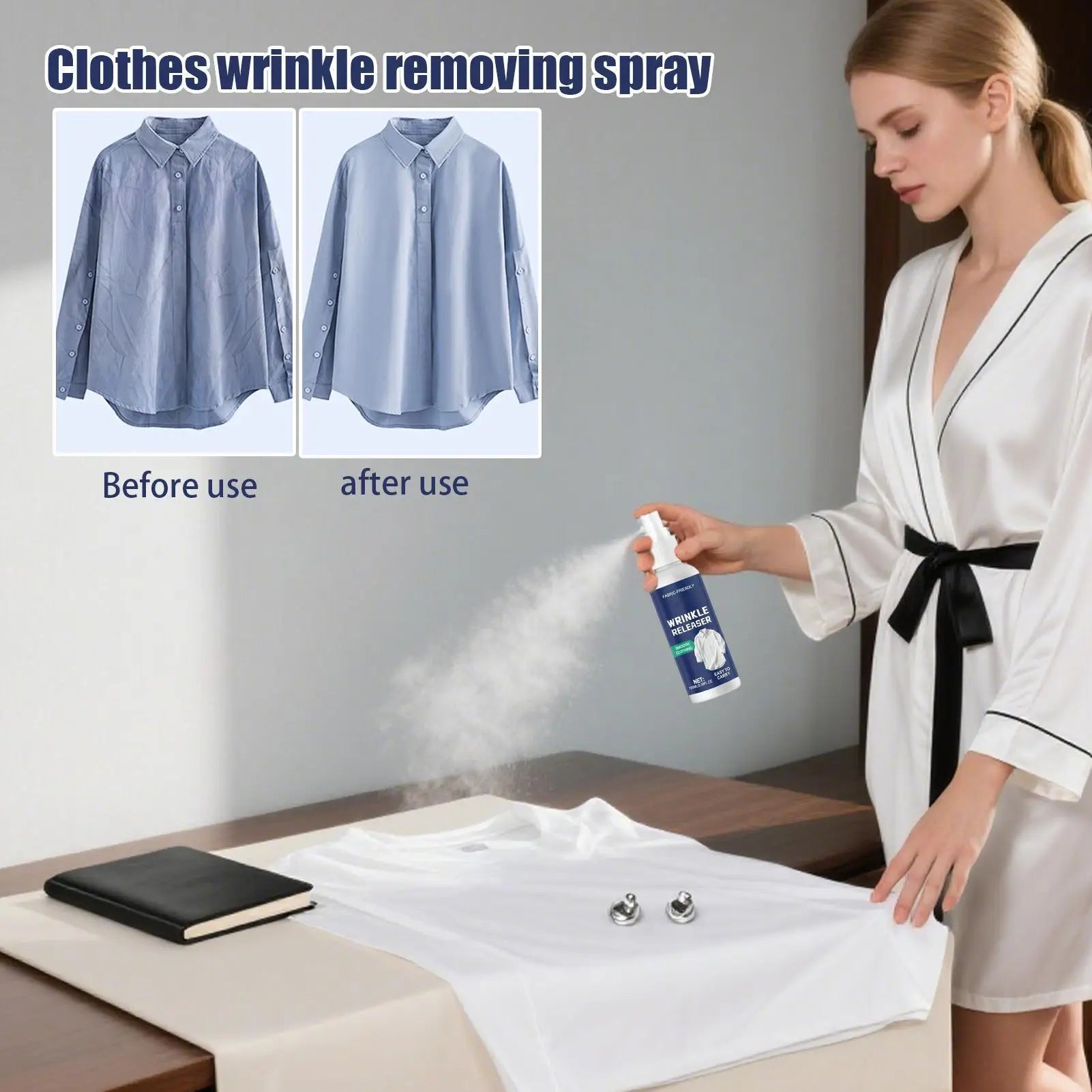 Ironing Spray for Clothes, 100ml Anti-Static Wrinkle Release Spray, Travel-Size Ironing Aid for Home, Dorm, Beach Vacation