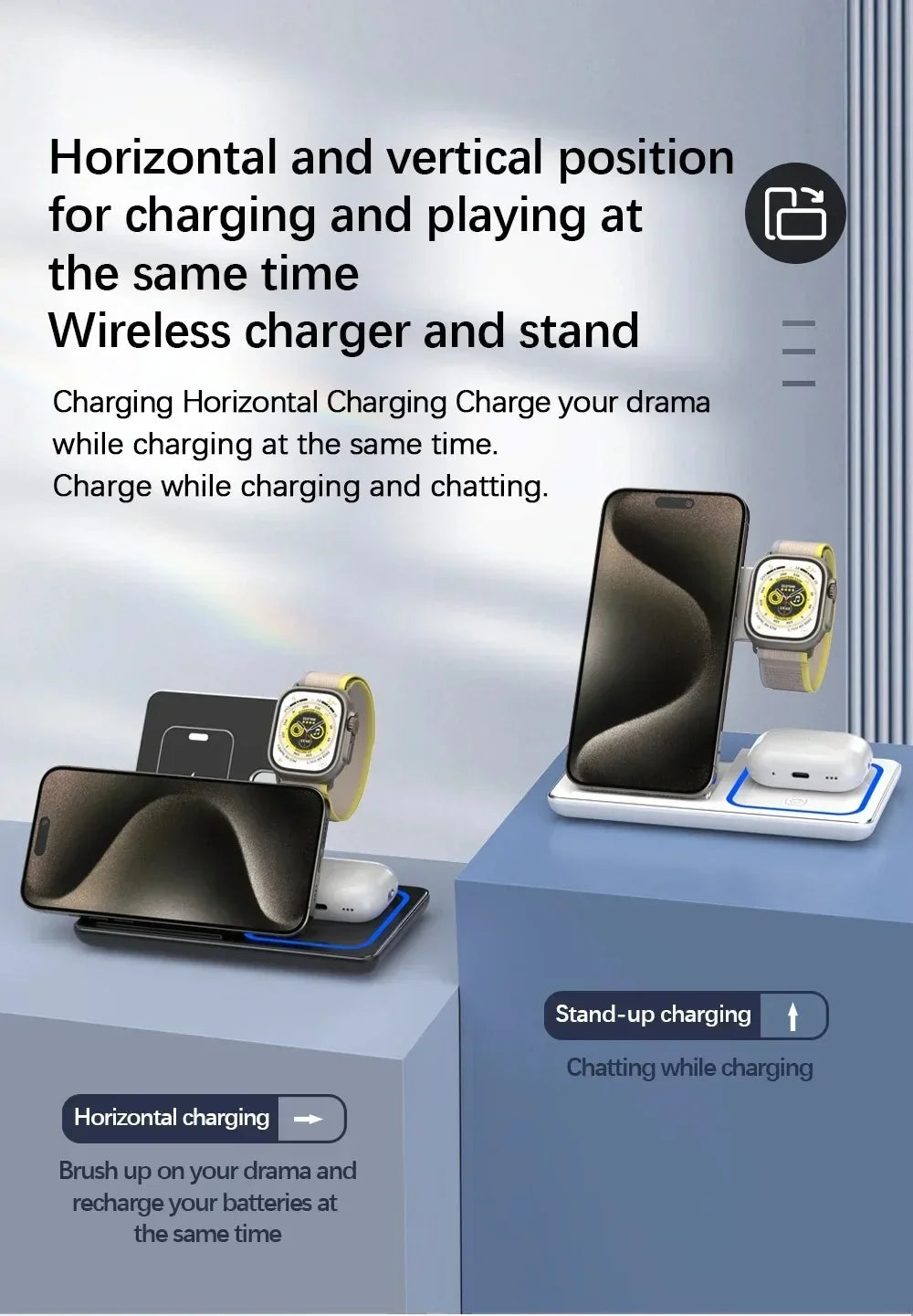 3-in-1 30W Foldable Magnetic Wireless Charging Station with LED – Fast Charger Stand for iPhone 16/15 Pro Max, Apple Watch & AirPods
