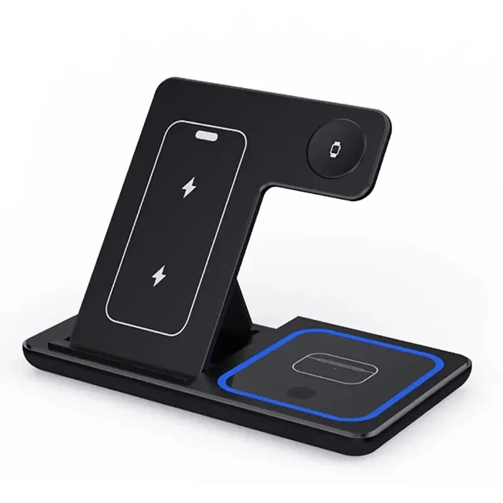 3-in-1 30W Foldable Magnetic Wireless Charging Station with LED – Fast Charger Stand for iPhone 16/15 Pro Max, Apple Watch & AirPods